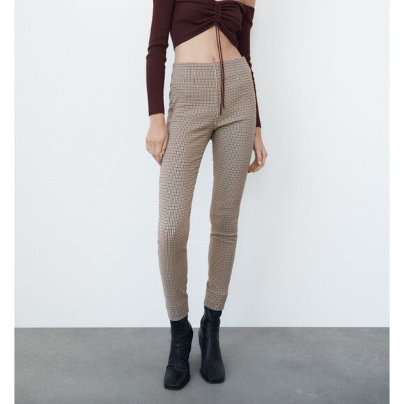 ZARA Plaid Skinny High Waist Ankle Leggings Sz Small - Picture 1 of 5